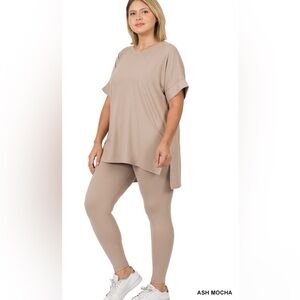 New!LAST ONE Plus Brushed  Ash Mocha Oversized Loungewear Leggings Set 3X